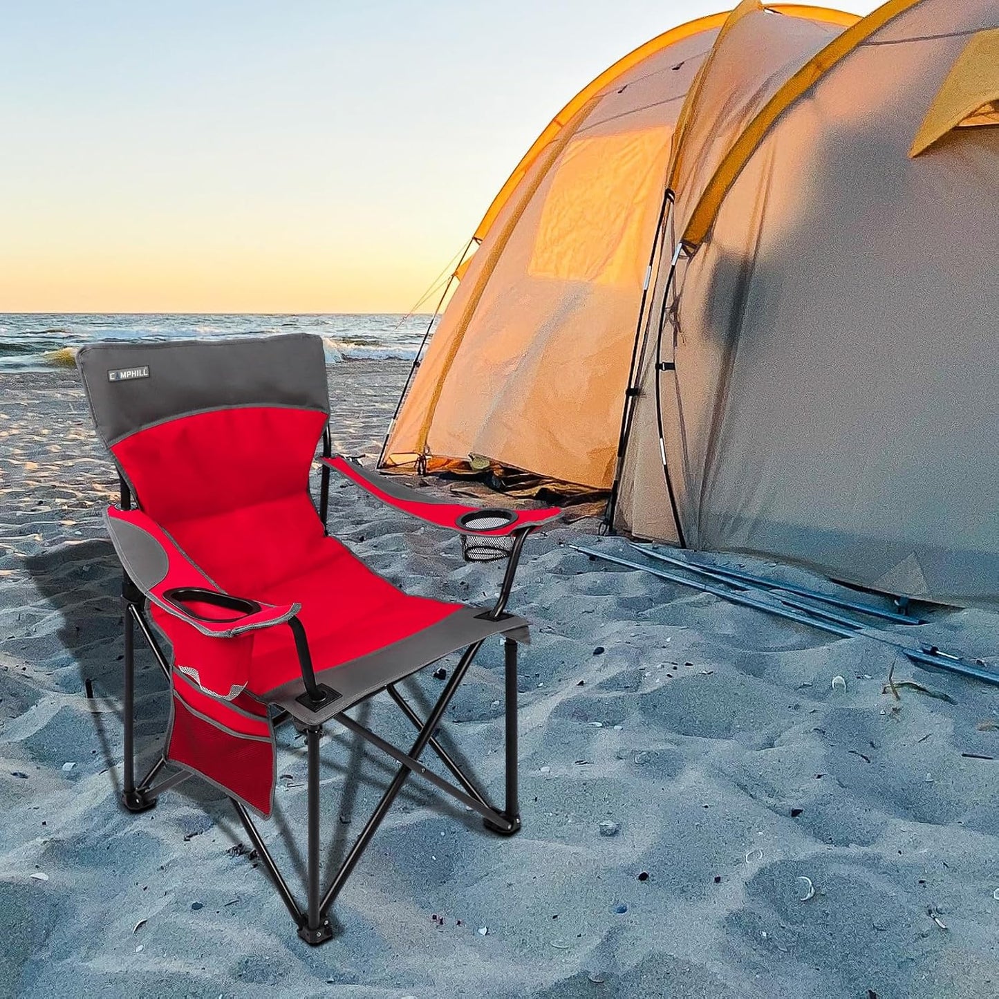 CAMPHILL Oversized Portable Camping Chairs, Collapsible Outdoor Chairs with Pocket and Cup Holders, Carry Bag for Camping,Tailgates,Beach,and Sports