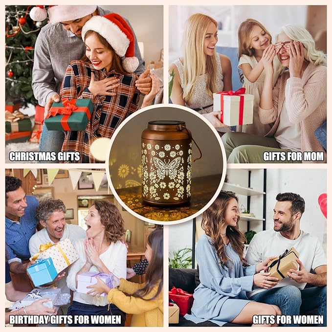 2 Pack Butterfly Solar Lanterns Outdoor Waterproof - Hanging Butterflies Solar Lights Garden Decor, Birthday Gifts for Women, Mom, Mothers Day Gifts, Outdoor Decor for Patio, Yard