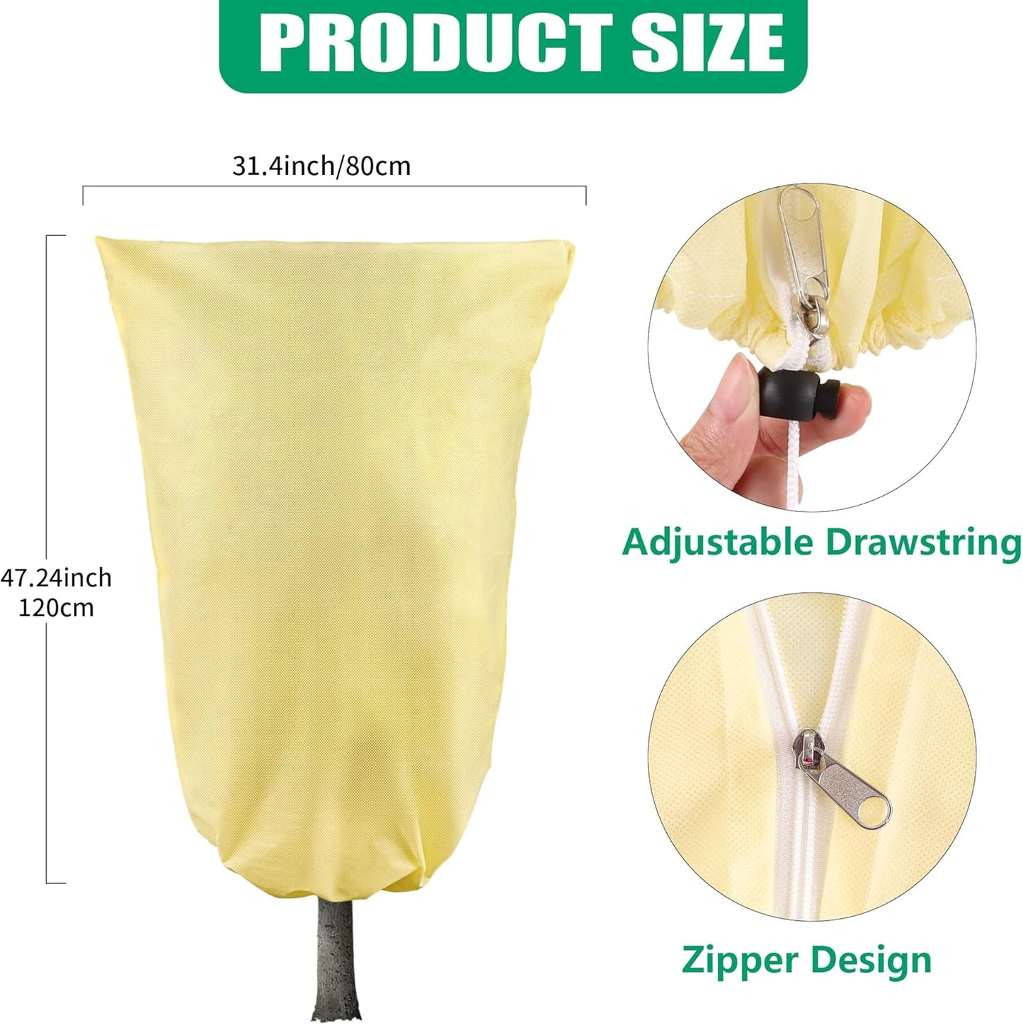 Plant Covers Freeze Protection, 2 Pack 47''× 71'' Beige Frost Cloths Blankets with Zipper Drawstring Shrub Tree Covers for Winter Outdoor Plants Freeze Protection