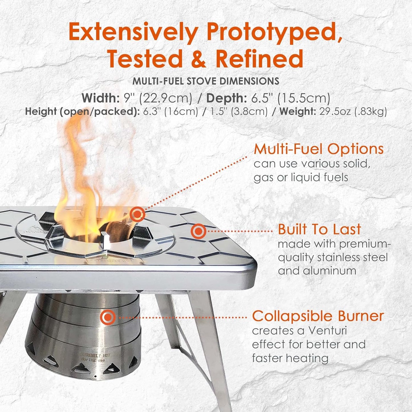 nCamp - Stove Plus Portable Camp Stove Set, Outdoor Multi Fuel Camp Stove, Wood Stove with Iso-Propane Adapter, Mini Stove for Gas, Hexamine Tablets, Liquid Fuels, Portable Camp Cooker 2-Piece Set