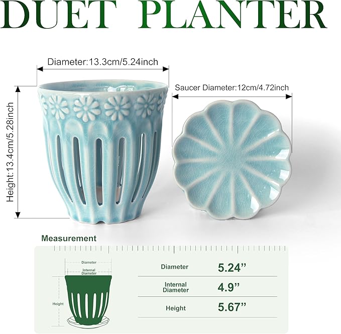 5" Ceramic Orchid Pot with Saucer: Ceramic Orchid Planter for Repotting - Plant Flower Pots for Orchid Indoor Outdoor - Orchid Pots with Holes - Orchid Container with Drainage Holes and Tray