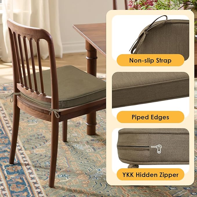 Outdoor Sunbrella Round Corner Seat Cushion, 17"x16"x2", Set of 4, Non Slip Seat Cushion Pads with Removable Cover for Patio Furniture, Garden Yard Lawn, Specrtum Caribou