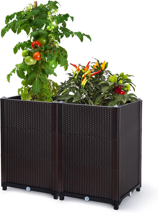 D'vine Dev Raised Patio Planter Box - Elevated Planter with Drainage Plug Raised Garden Beds for Growing Flowers, Herbs, Vegetables - Outdoor Standing Gardening Kit, Set of 2, RGB-D-2