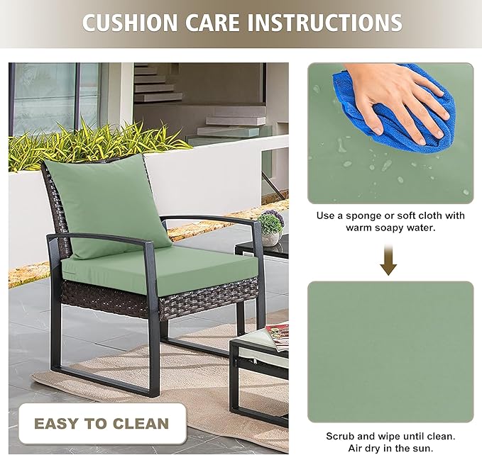 24x24 Inch Outdoor Cushions for Patio Furniture Set of 2, Waterproof Outdoor Chair Cushions w/Fade-Resistant, Removable & Machine-Washable Covers, Deep Seat Sofa/Couch Pads Replacement, Sage Green