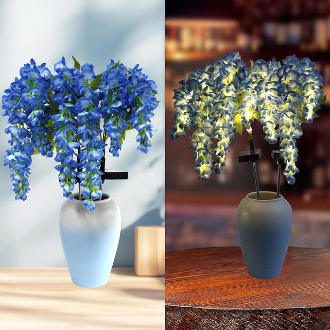 2Pack Solar Waterproof Wisteria Flowers Garden Lights Upgraded Solar Panel 2 Glowing Lighting Modes for Outdoor Yard Walkway Lawn Decor Birthday Gift