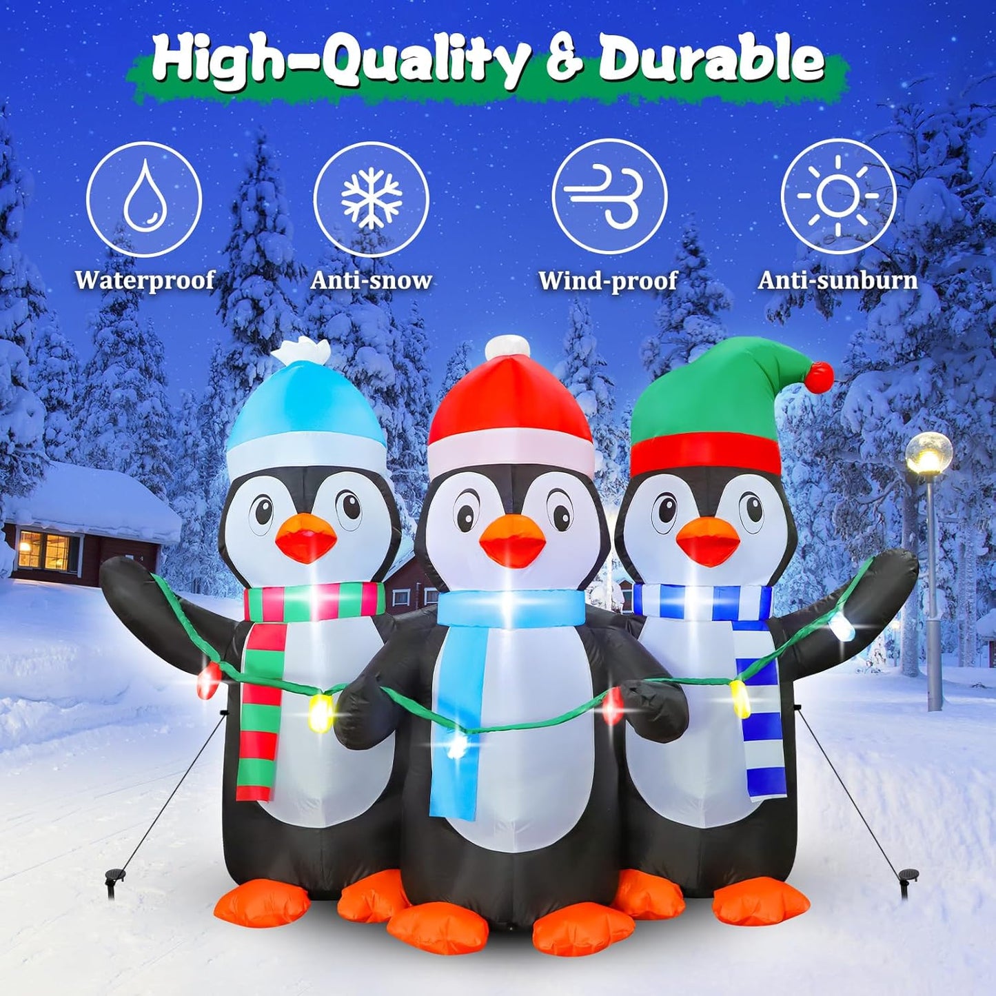 FunFanso 6 FT Christmas Inflatable Penguin Decoration, Blow up 3 Cute Penguins, Blowsup Decor, Built-in Bright LED Lights, Festival Decorations for Christmas Party Outdoor Yard Patio Garden Lawn Décor