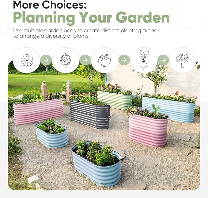 KING BIRD Raised Garden Bed 2.85 ft Tall 9 in 1 Galvanized Planter Garden Box Outdoor for Gardening, Deep Root Vegetables, Flowers 78.7X23.6X34.2 in, Dark Grey
