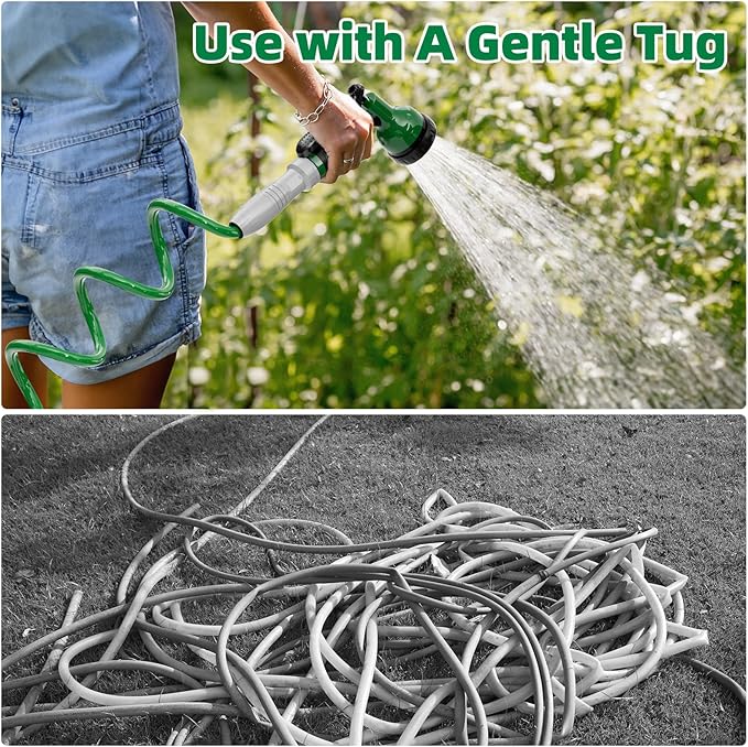 3/8" Lightweight Coil Garden Hose 75FT, EVA Flexible Curly Water Pipes with 6-Pattern Spray Nozzle for Boat, Greenhouse, Yard, Patio, Green