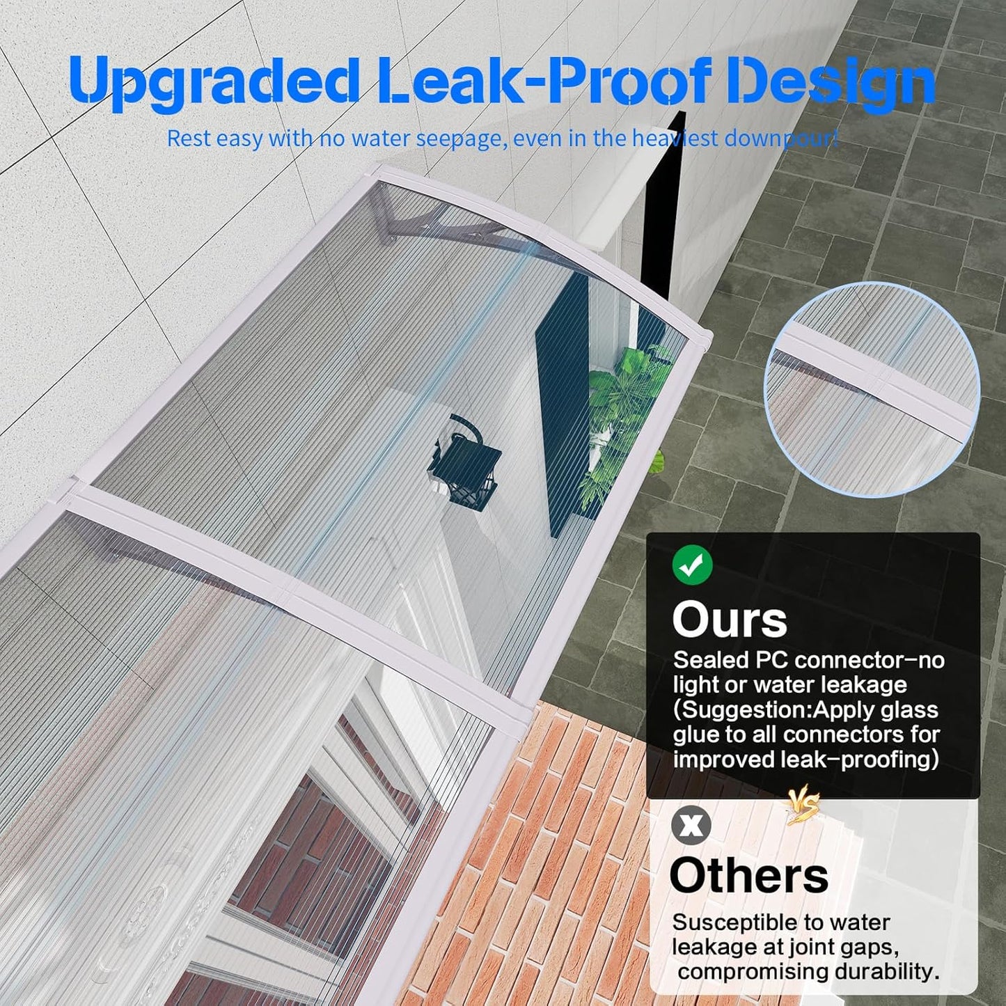 Awning for Door Entrance,32x120 inches Window Awnings for Doors Canopy Polycarbonate Cover Patio Door Awning UV Rain Snow Sunlight Protection Hollow Shee