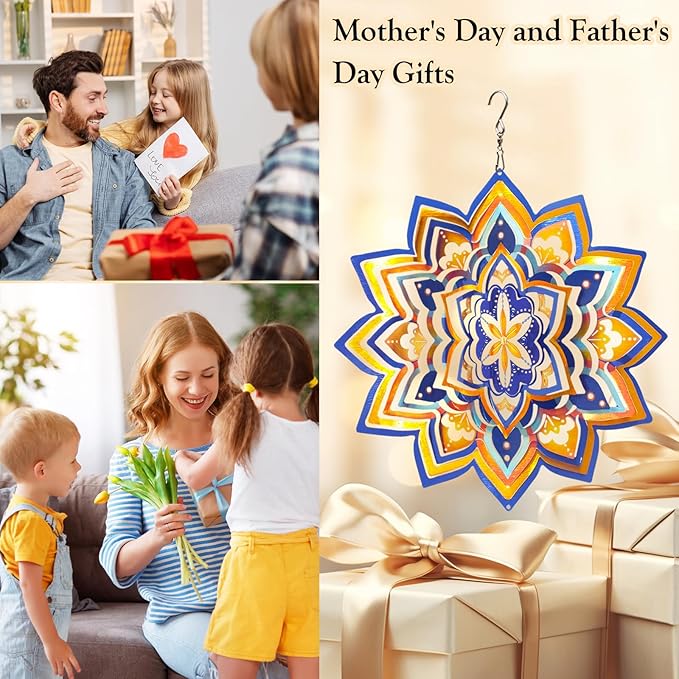 3D Wind Spinner Starry Sky Mandala Wind Spinners Outdoor, Laser Cut Metal Hanging Wind Sculptures, Kinetic Whirling Art Ornament Outside Garden Decoration Yard Decor, Meaningful Gift Ideas