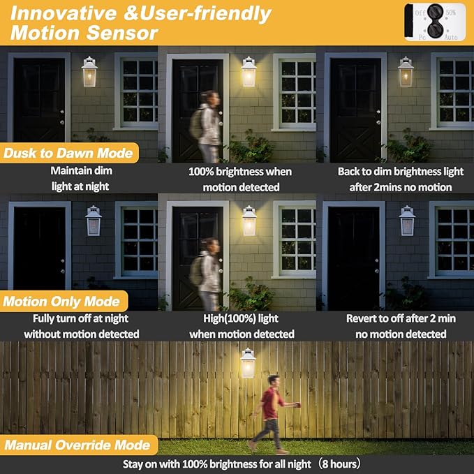 White Motion Sensor Outdoor Wall Light 2 Packs, Dusk to Dawn Outdoor Wall Lighting, Waterproof Exterior Light Fixture, Modern Porch Light Outside Wall Mount for House Patio Garage, Anti-Rust