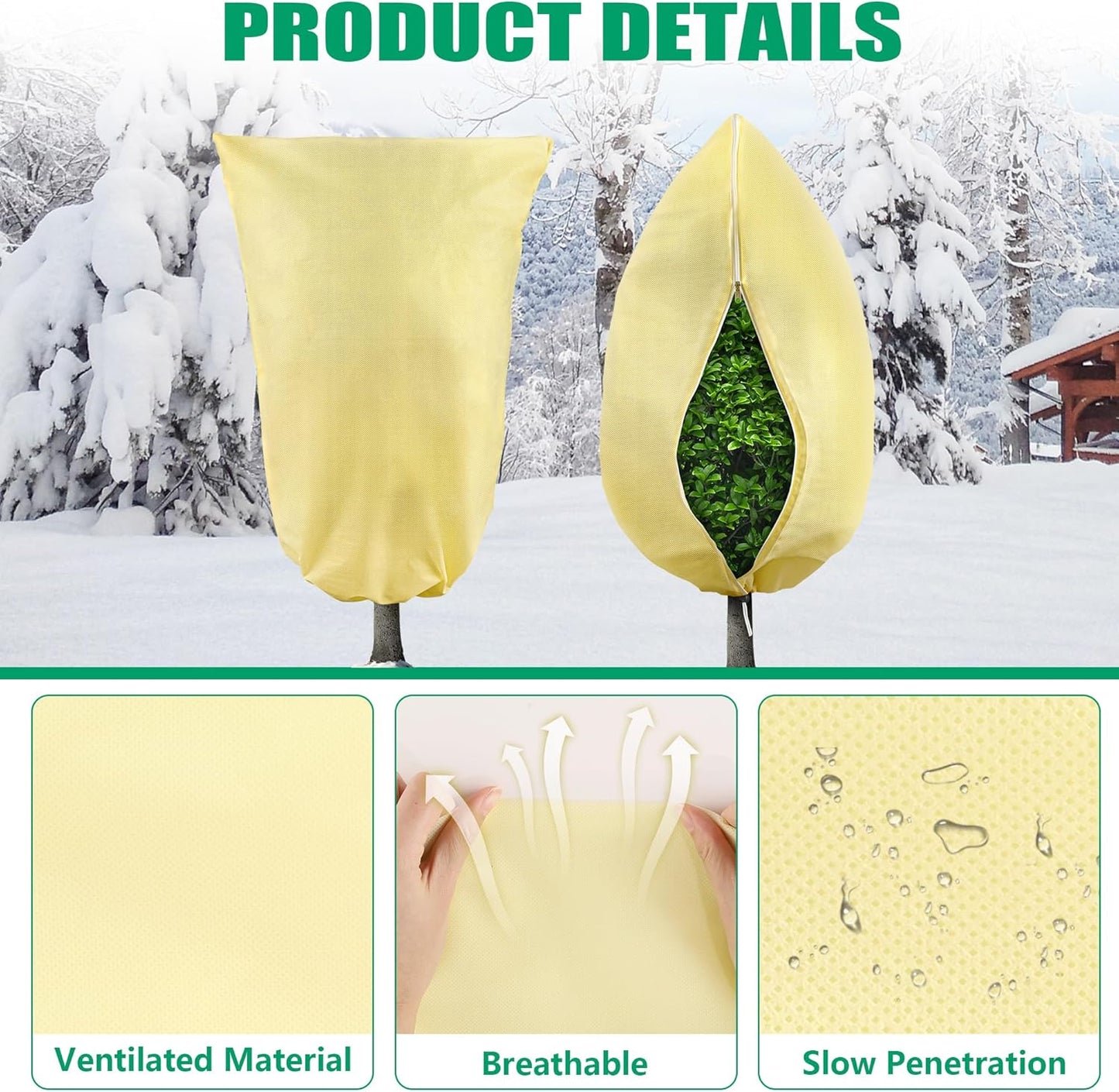 Plant Covers Freeze Protection, 1 Pack 78''× 95'' Beige Frost Cloths Blankets with Zipper Drawstring Shrub Tree Covers for Winter Outdoor Plants Freeze Protection