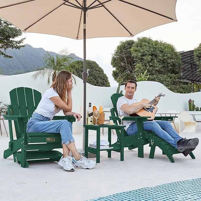 SERWALL Folding Adirondack Ottoman Without Assembly, Green