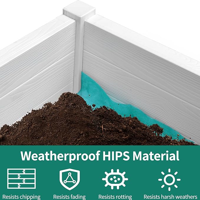 YITAHOME Raised Garden Bed, 47x18x31 Inch HIPS Poly-Wood Weather-Resistant Elevated Planter Box with Storage Shelf for Vegetable Flower, White