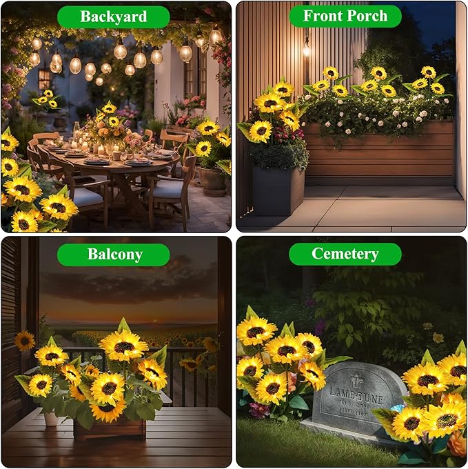 2-Pack Solar Powered Sunflower Garden Lights, LED Outdoor Decor Solar Light Flowers for Yard Patio Ground Lawn Landscape, Decorative Flower Bright Night Outside
