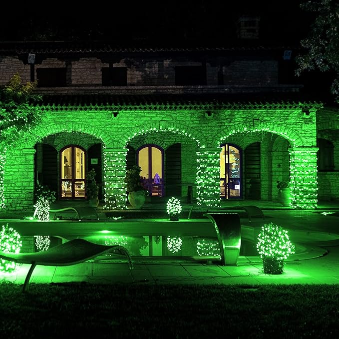 2 Pack Green Solar Lights Outdoor - Outdoor,Waterproof,8 Modes, Each 42.7 FT 100 LED Green String Lights for St Patrick's Day Tree Garden Patio Christmas Decorations