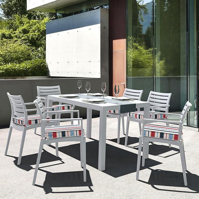 LVTXIII Patio Chair Cushions 19"x19"x3", Water-Repellent Outdoor Seat Cushions for Patio Furniture, Square Chair Pads with Ties for Home Garden Decoration, Set of 2, Stripe Red Blue