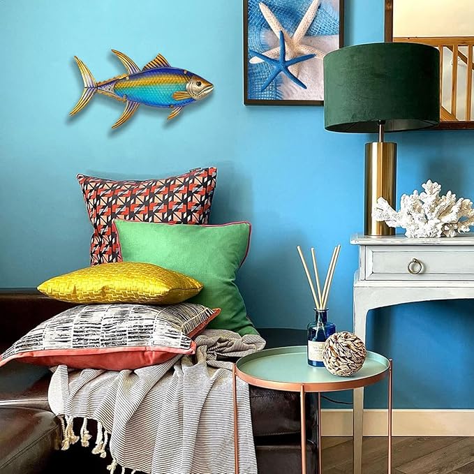 LIFFY Metal Fish Wall Decor Fish Metal Wall Art Hanging Metal Outdoor Wall Art for Outdoor Ocean Beach Sea Pool Decor