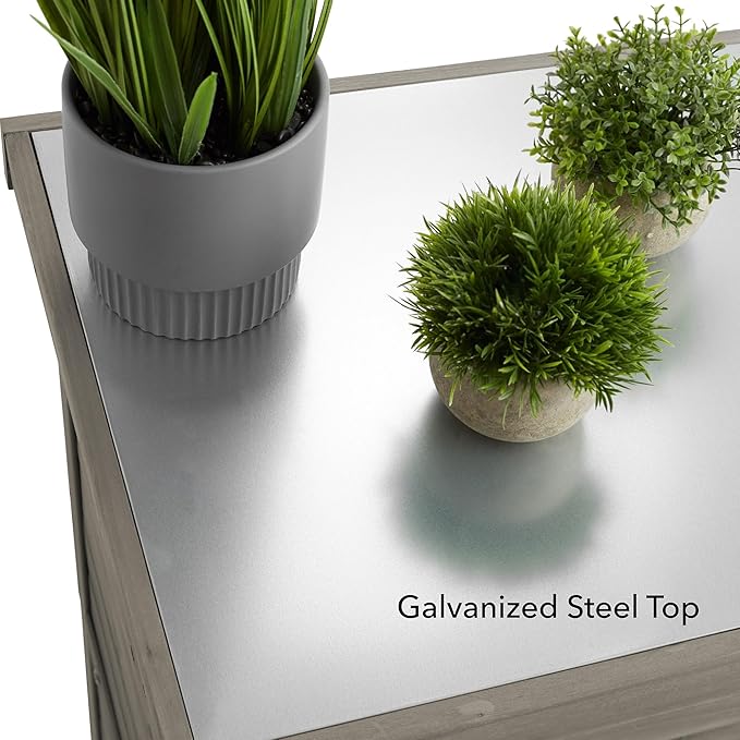 Casafield Outdoor Garden Potting Bench with Metal Tabletop and Storage Cabinet - Wooden Outdoor Garden Patio Workstation Table, Gray