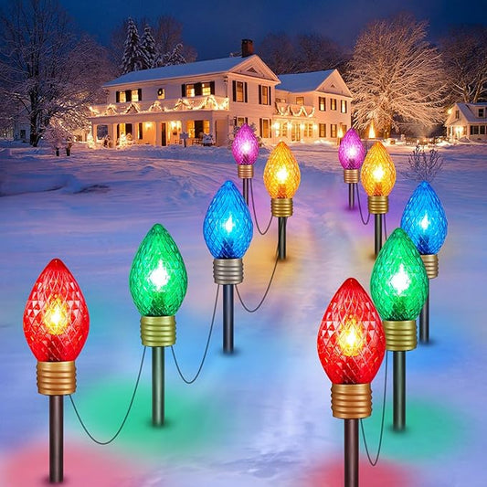 2 Pack Jumbo Lights C9 Christmas Pathway Lights Outdoor - 10.5 Feet 5 Lights Strawberry C9 Walkway Lights, C7 Lights Covered Jumbo Multicolor Light Bulb Outdoor Decorations for Lawn Garden Outside