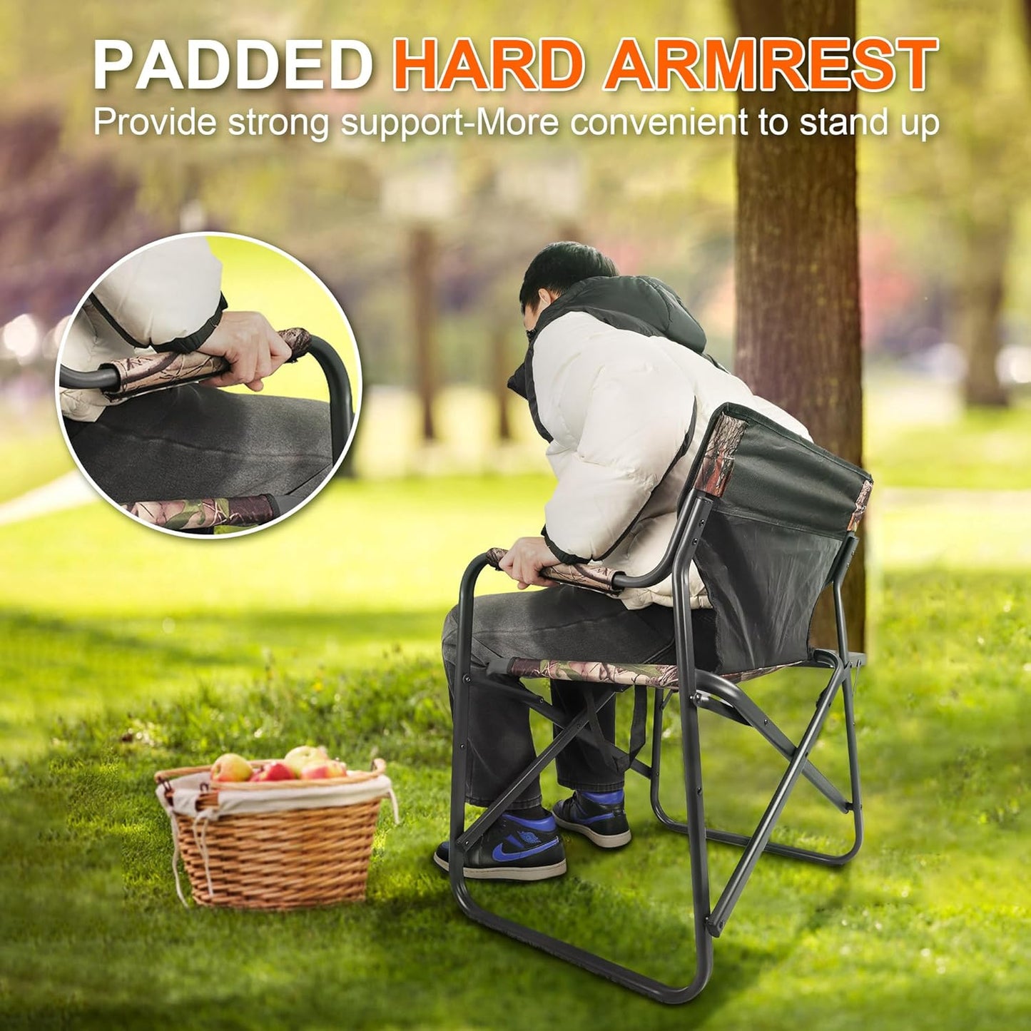 CAMPHILL Directors Camping Chairs-Lightweight Folding Lawn Chairs with Side Table-Outdoor Foldable Camp Chair for Hunting Fishing Travel-Camouflage,Heavy Duty Support 300lbs