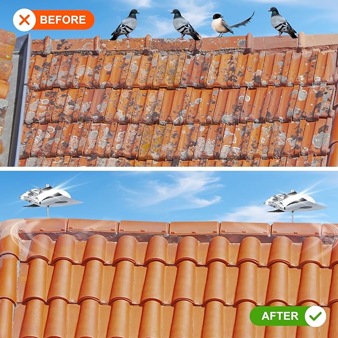 2 Pack Reflective Wind Powered Scare Devices, Weatherproof Aluminum Reflective Spinning Deterrent for Outside, Protect Your Gardens, Patios and Roofs from Bird Problems