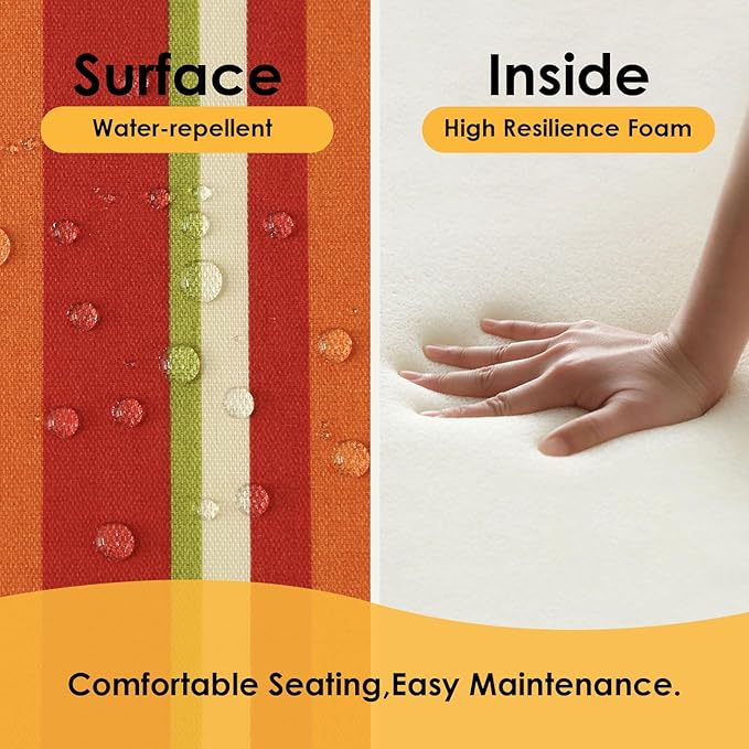 Outdoor Square Corner Seat Cushion, 19"x19"x3", Set of 4, Non Slip Seat Cushion Pads with Removable Cover for Patio Furniture, Garden Yard Lawn, Rainbow Stripe