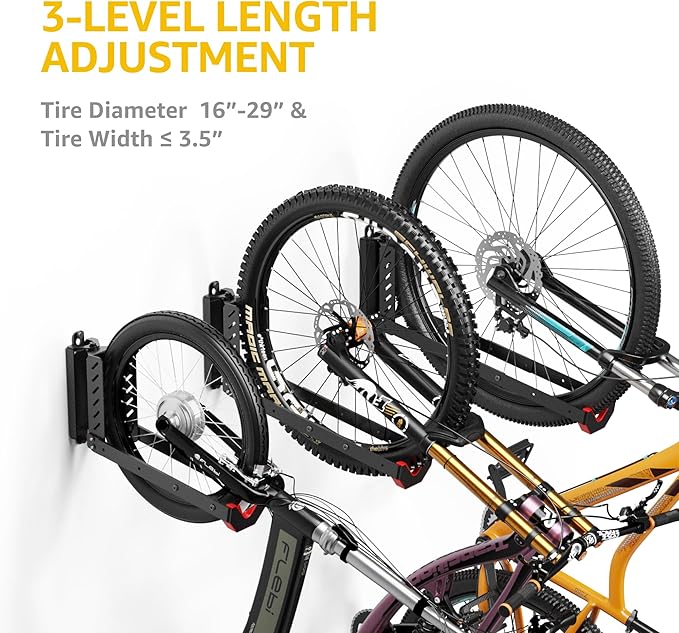 monTEK Swivel Bike Wall Mount, No Heavy Lifting Required Bike Wall Mount, Bike Hangers for Garage, Space-Saving Bike Rack Garage, Easy to Load and Unload, Bike Hanger Can Hold Up to 77 lbs, 4 Pack