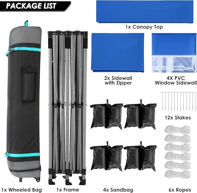 COBIZI 10x20 Canopy with Sidewalls, Heavy Duty Party Tent Pop up carpas para Fiestas, Tents for Parties, Wedding, Outdoor Ez up Foldable Portable Canopy Tent with Wheeled Bag, Blue(Windproof Upgrade)