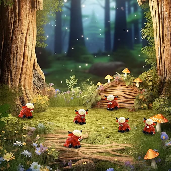 50 Pcs Mini Highland Cow Statues Highland Cow Decor Cute Highland Cow Figurine Handmade Resin Cow Sculpture Ornament for Decorations Home Kitchen Garden