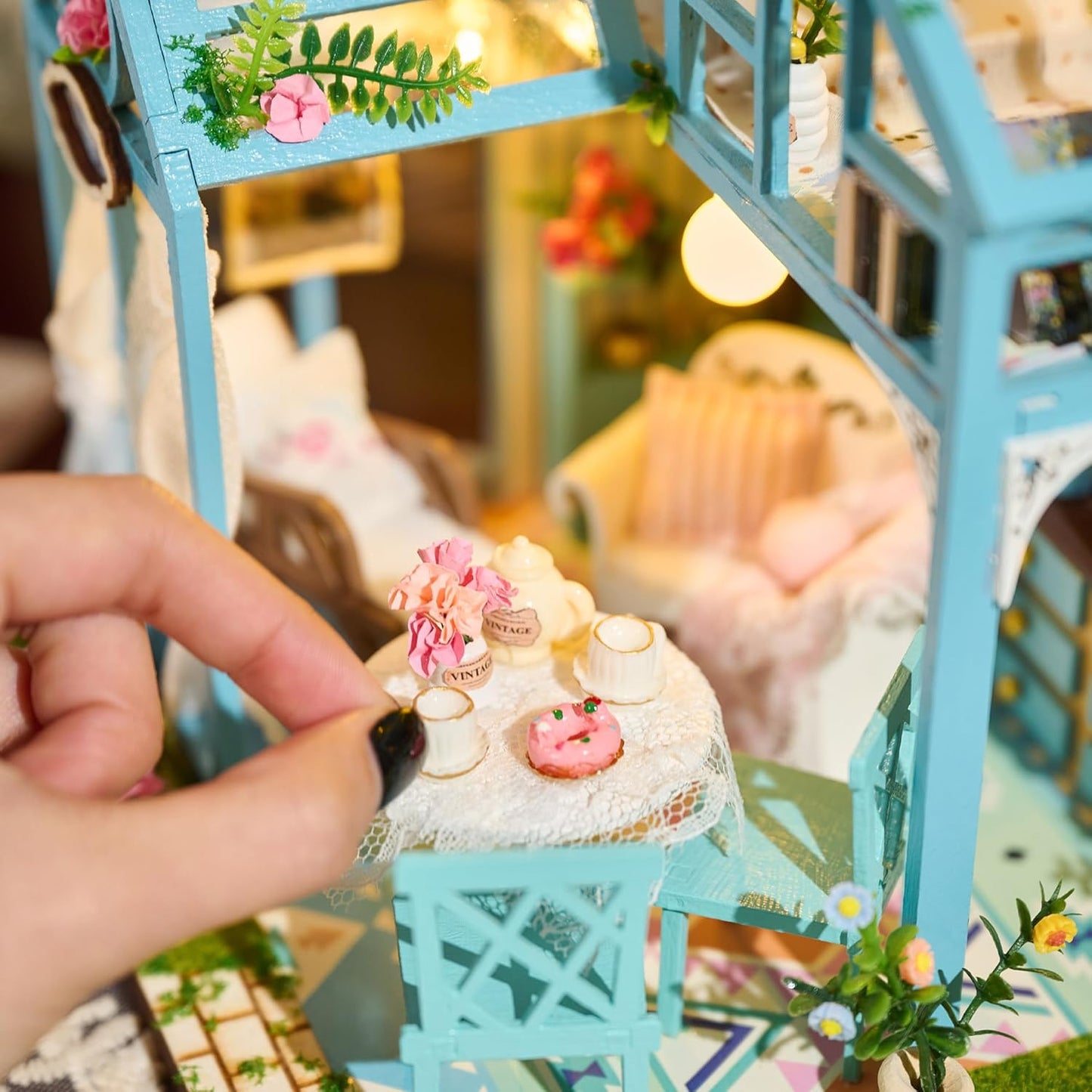 BenBen DIY Miniature House Kit, Garden Tea House Model Craft Kits for Adults, Teens, Mini House Building Kit with Furniture, Dollhouse Diorama to Build for Home Décor