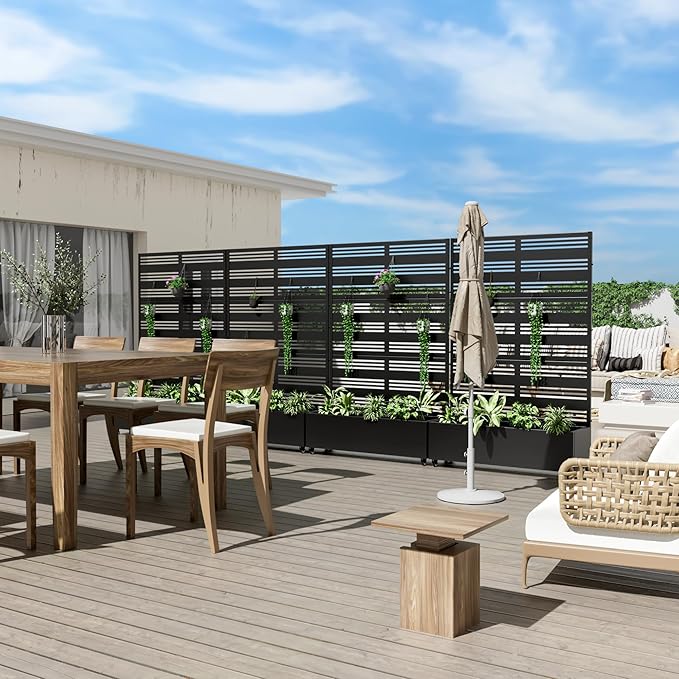 Casaphoria Metal Raised Garden Bed with Trellis and Wheels, 72"x47"x16" Planter Box for Climbing Plants, Vegetables & Vines, Features Drainage Holes and Privacy Screen (Black-Harold)