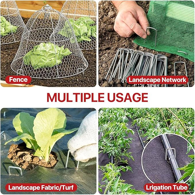 4 Inch 200 Pack Landscape Staples Galvanized Garden Stakes Anti-Rust Landscape Pins for Weed Barrier Fabric, Artificial Turf and Landscape Fabric
