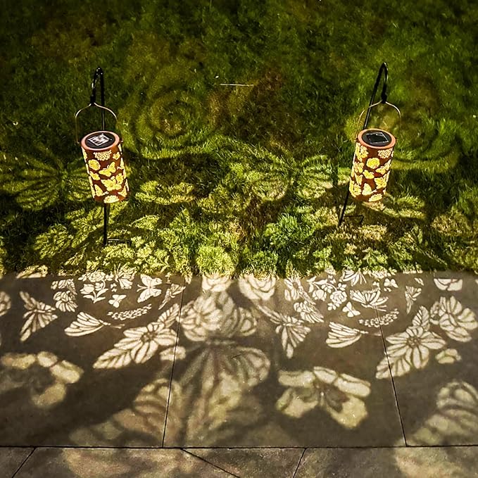 2 Pack Butterfly Solar Gardening Gifts Lanterns Decorative Outdoor, Flower Pattern Solar Hanging Lights Waterproof, Garden Decor Gifts for Women Mom Grandma, Yard Gifts for Patio, Pathway