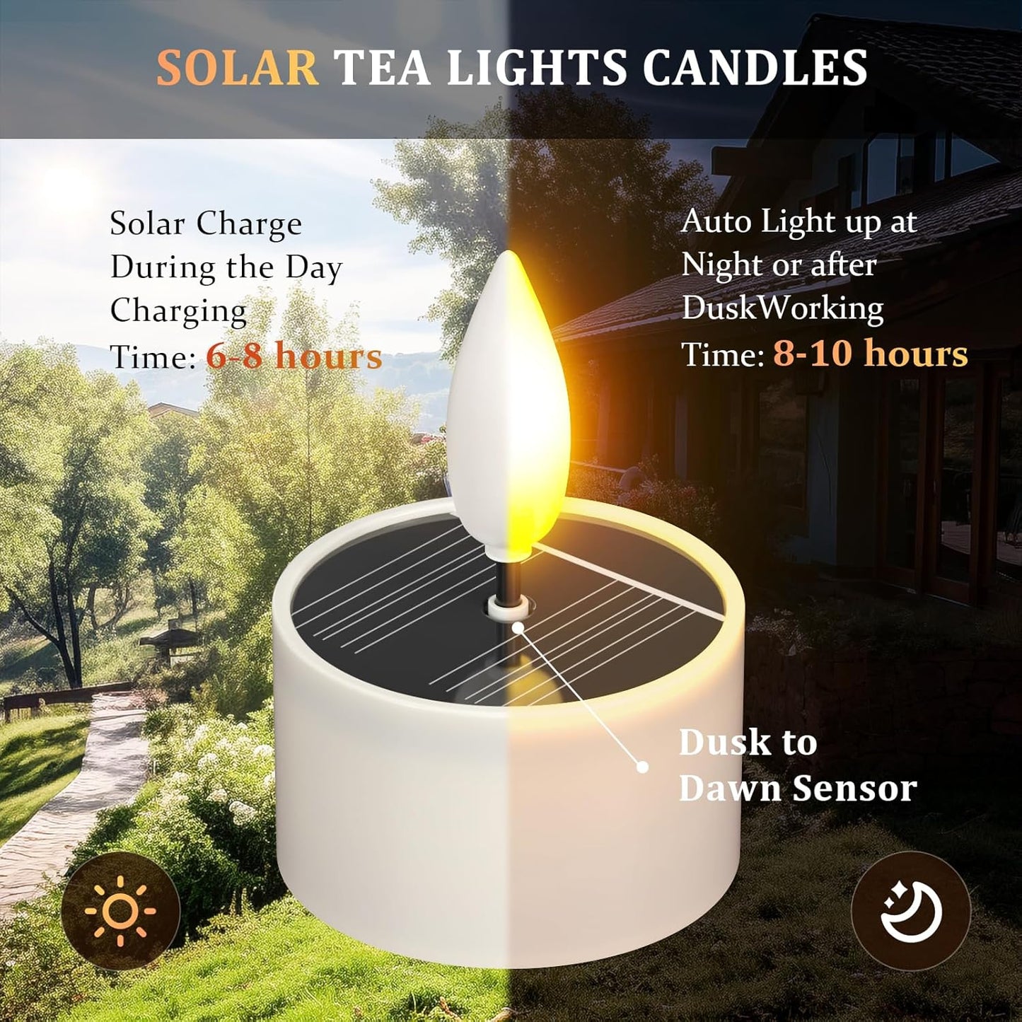 SoulBay Solar Tea Lights Outdoor Waterproof, 12 pcs 1.5" D x 2.1" Reusable Dusk to Dawn Flickering Small LED Tealight Candles, Flameless Votive Candle for Lanterns Patio Garden Camping Décor