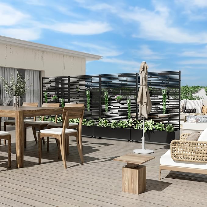 Casaphoria Metal Raised Garden Bed with Trellis and Wheels, 72"x47"x16" Planter Box for Climbing Plants, Vegetables & Vines, Features Drainage Holes and Privacy Screen (Black-Shine)