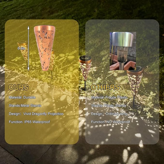 4 Pack Dragonfly Solar Garden Pathway Lights Outdoor,Metal Garden Decorations Outdoor Lights with Patterns and Warm Light,Waterproof Landscape Lighting for Path Patio Backyard Yard
