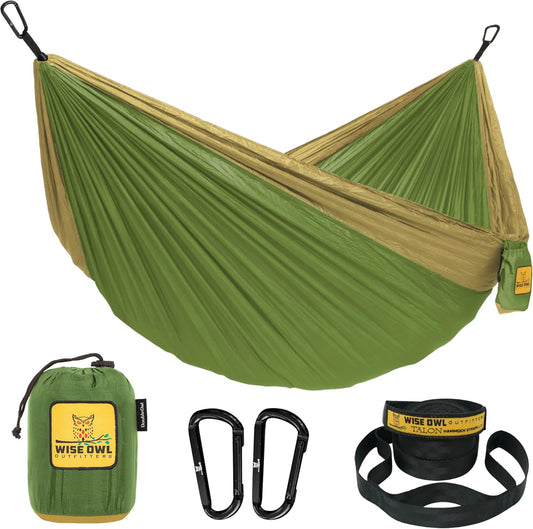 Wise Owl Outfitters Camping Hammock – 500lbs Portable Hammock with Tree Straps - Travel, Backpacking, Hiking, Outdoors Camping Gear - Single or Double
