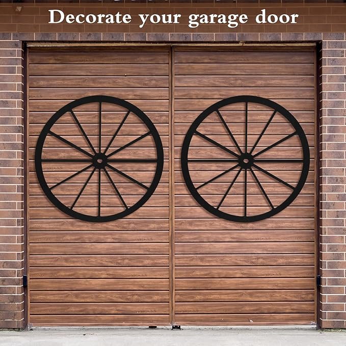 Wood Wagon Wheel Decorative Old Western Style Wagon Wheel Decor Vintage Rustic Wall Hanging Wood Cartwheel Decor for Garden Bar Patio Garage Farmhouse(30 Inch,Black)