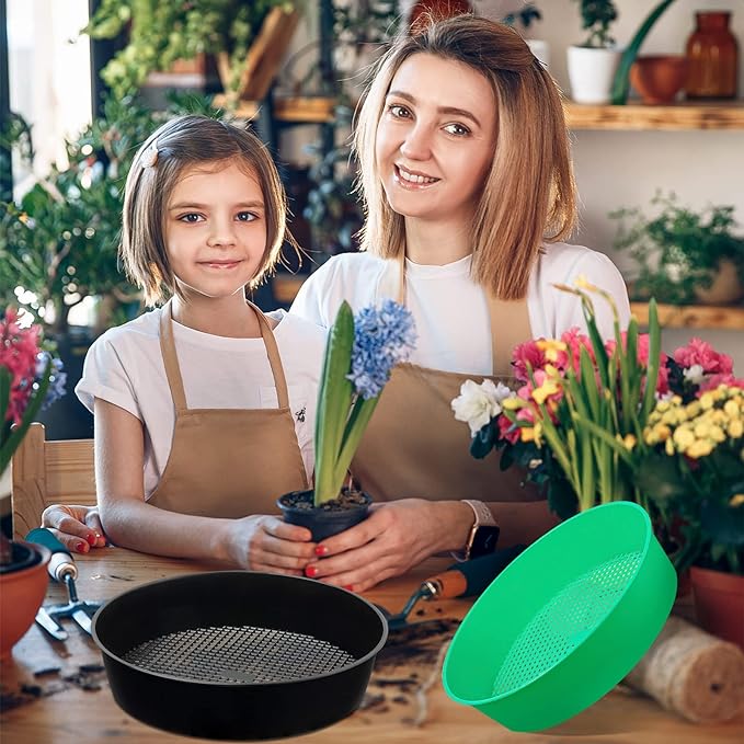 4 Pack Rock Garden Sieve Soil Sifter, Round Plastic Gardening Soil Sifting Pan Sand Sifter Set, Compost Sifter Rock Sifter Dirt Sifter for Small Gravel, Soil, Sand