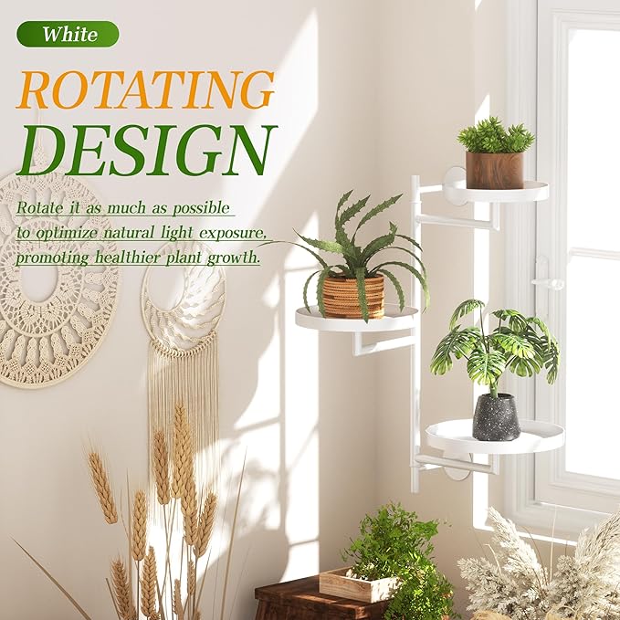 WIndow Rotating Plant Stand Shelf Indoor Black Metal Floating Shelves 3-Tier Wall Mount Plant Holders for Living Room Wall Planter Modern Home Decor for Gardening