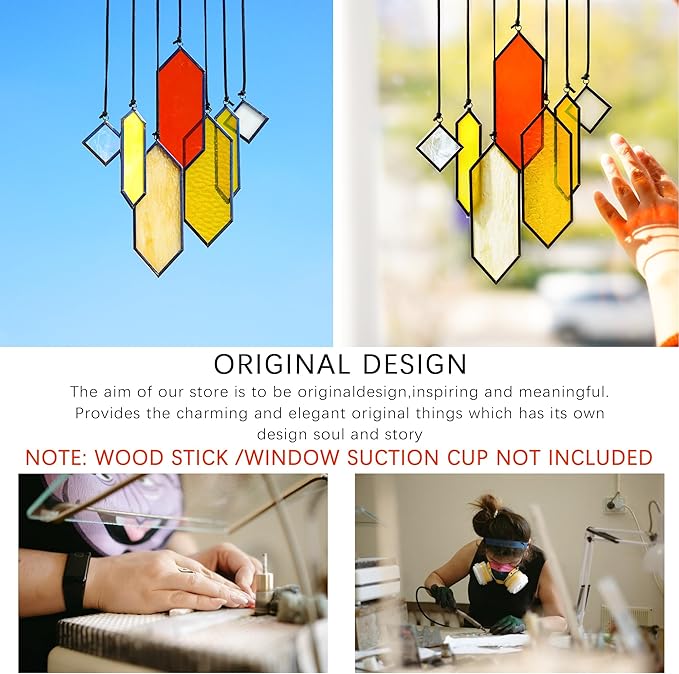 HDCRYSTALGIFTS 7pieces Stained Glass Window Hanging Suncatchers Handcrafted Modern Sunset Glow Design Stained Glass Wall Art Sun Catcher for Home Garden Decoration Reconfigurable