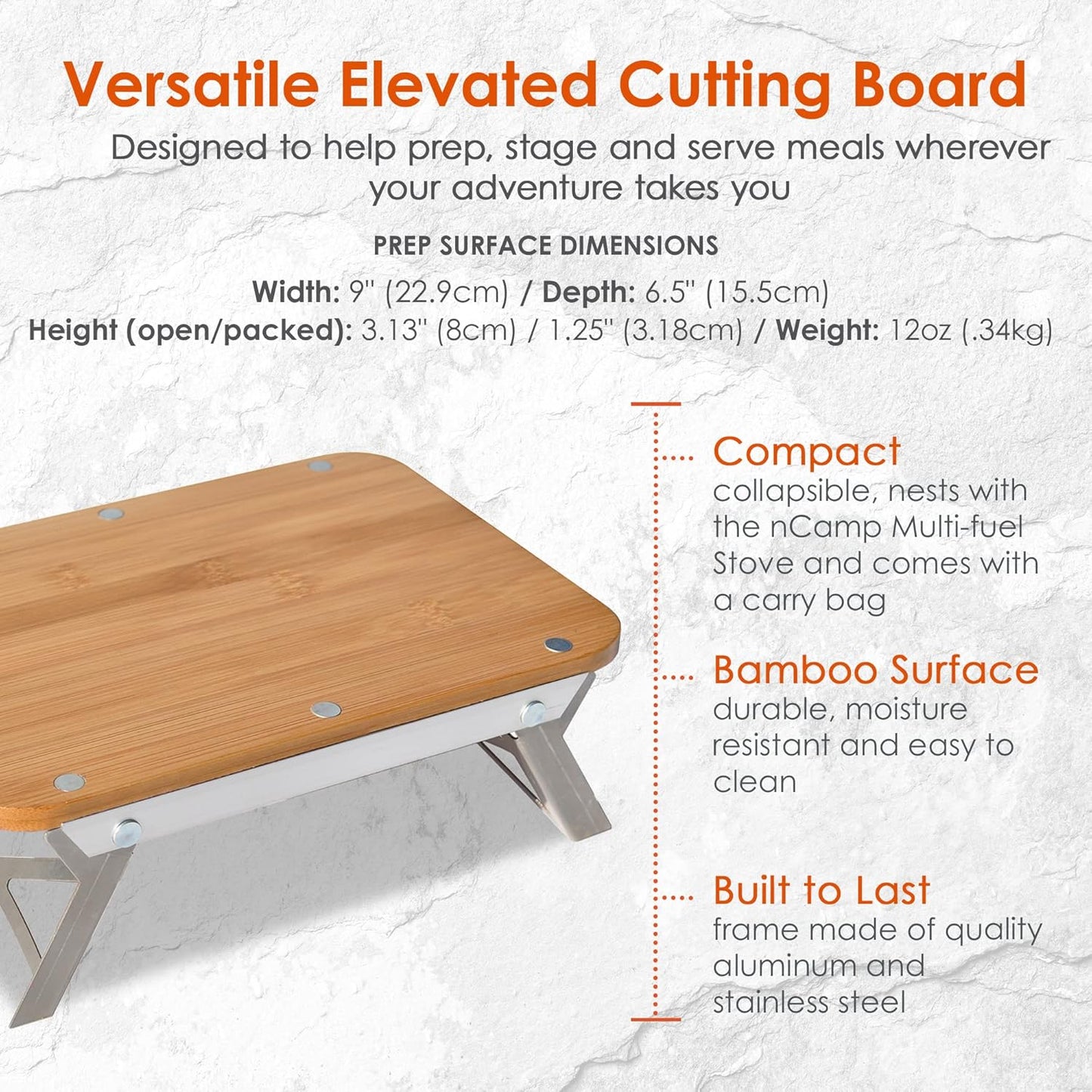 nCamp K2G Basic Compact Cooking Stove and Prep Surface Board Outdoor Camping Set Bundle