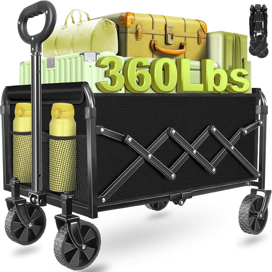 Wagons Carts Foldable - 360Lbs Collapsible Folding Wagon - Wagon Cart with Wheels Portable for Sports, Camping, Storage, Travel, Shopping