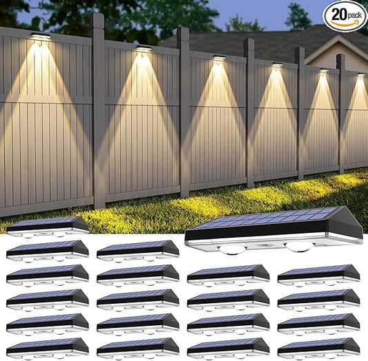Solar Fence Lights ,RGB & Warm White & 6 Colors Lens LED Dusk to Dawn Deck Light, Fence Solar Lights Outdoor Waterproof, Solar Outdoor Lights for Backyard/Railing/Wall/Step/Patio/Pool -set of 20