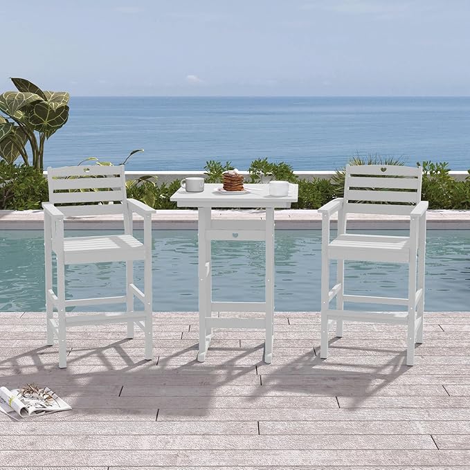 Tall Adirondack Chairs Set of 4, HDPE Wood Balcony Adirondack Chairs Set with Heart Cutout Design, Weather-Resistant Bar Height Furniture for Deck, Porch, Pool (White)