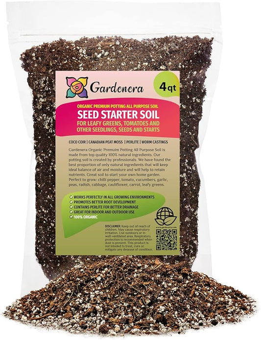 Premium Organic Seed Starter Soil - 4 Quart - All-Purpose Organic Potting Soil for Happy Seedlings and Plants by Gardenera