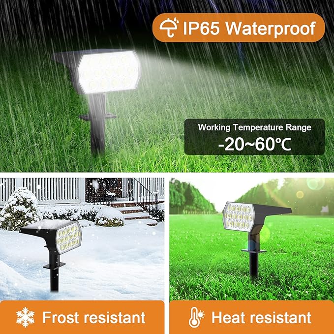 WELALO Solar Spot Lights Outdoor, [2 Pack/52 LED/3 Modes] 2-in-1 Solar Landscape Spotlights, Solar Powered Security Lights, IP65 Waterproof Wall Lights for Walkway Yard Garden Driveway(Cool White)