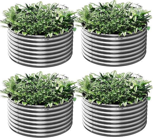 4 Pack 3x3FT Round Galvanized Raised Garden Bed Outdoor,Metal Garden Bed for Vegetables,Steel Raised Beds for Gardening,Above Ground Garden Box for Flower-R37