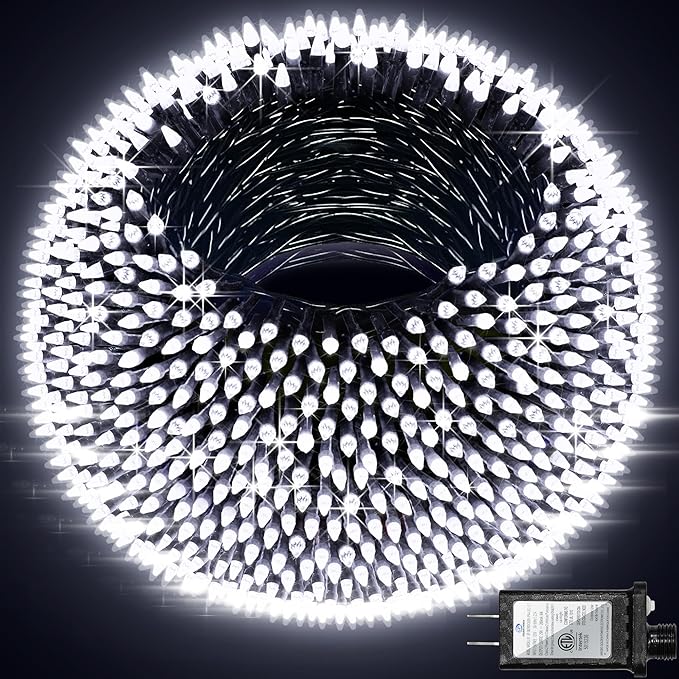 750 LED Outdoor Christmas Lights Decorations, 246ft Green Wire LED Christmas String Lights with Timer Memory, Twinkle Lighs for Indoor Outdoor Xmas Party Christmas Tree Wedding Garden Patio Cool White